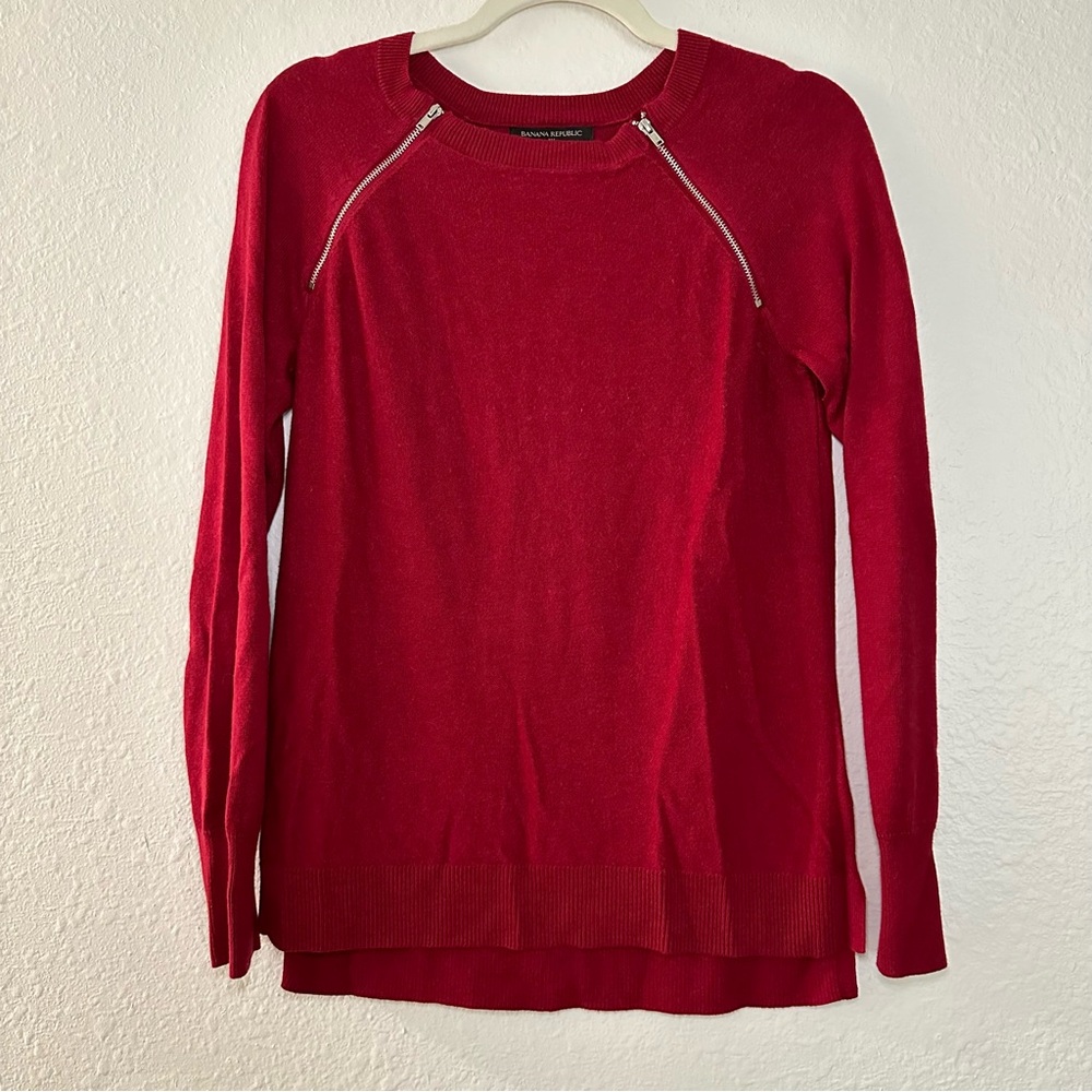 Banana Republic Red Sweater Top with Zipper detail
